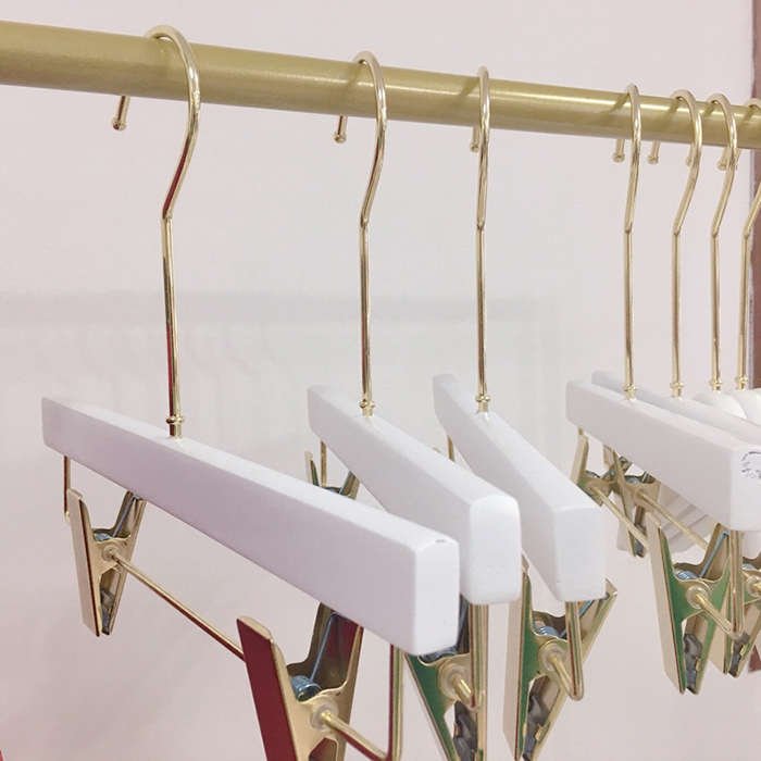 纯白色长钩儿童衣橱宝宝木质木头实木衣架裤架小孩童装店衣挂