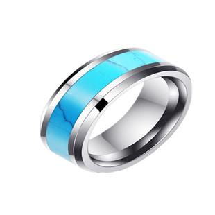 瑞铂朗绿松石钛钢戒指 天然绿松石指环 不锈钢 潮流网红 男士戒指