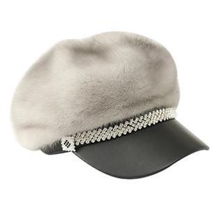 进口水貂皮棒球帽子女款加厚秋冬季保暖带帽檐鸭舌帽时尚真皮草帽