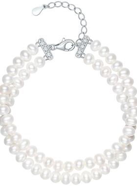 周六福淡水珍珠手链女S925银双扣珍珠手饰时尚优雅节日礼物