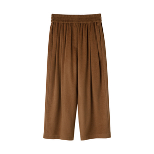 陈小满原创设计90支澳洲羊毛休闲裤女2025冬季新款驼绒系带阔腿裤