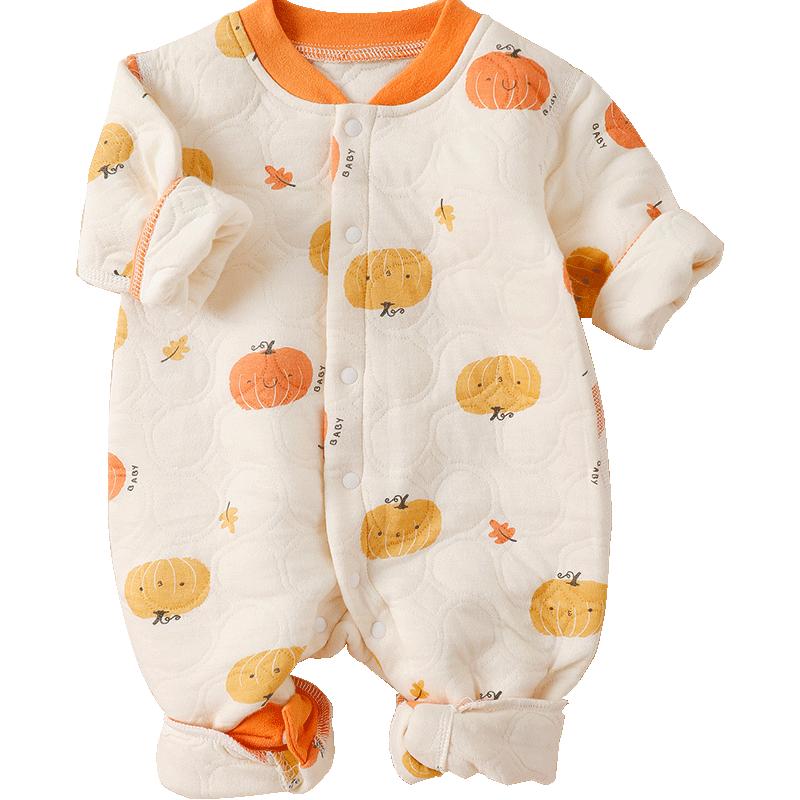 婴儿连体衣服春秋冬装夹棉保暖新生儿早秋季睡衣男女宝宝纯棉哈衣