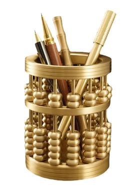 黄铜算盘笔筒装饰品桌面摆件