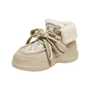 真美诗雪屋童话2025年冬季新款费尔岛风撞色加绒厚底时尚雪地靴女