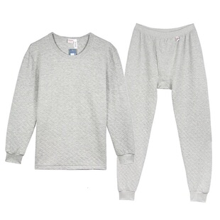 宜而爽三层保暖内衣夹棉圆领本命年大红色男女纯棉秋衣秋裤套装