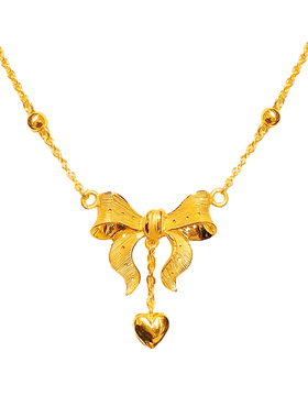 蝴蝶结之爱心女项链锁骨链长款一体吊坠套链纯银时尚婚嫁生日礼物