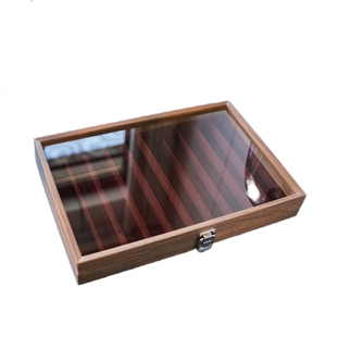 胡桃木纹木质10条珠宝首饰收纳盒带盖玻璃防尘长款手链毛衣链收纳