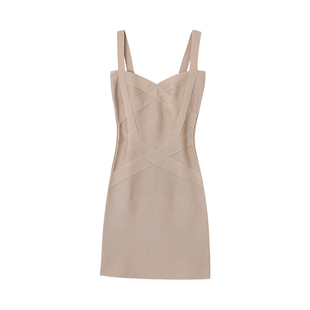韩雨嘉【高级裸杏色】绑带针织吊带短裙女夏设计感修身显瘦连衣裙