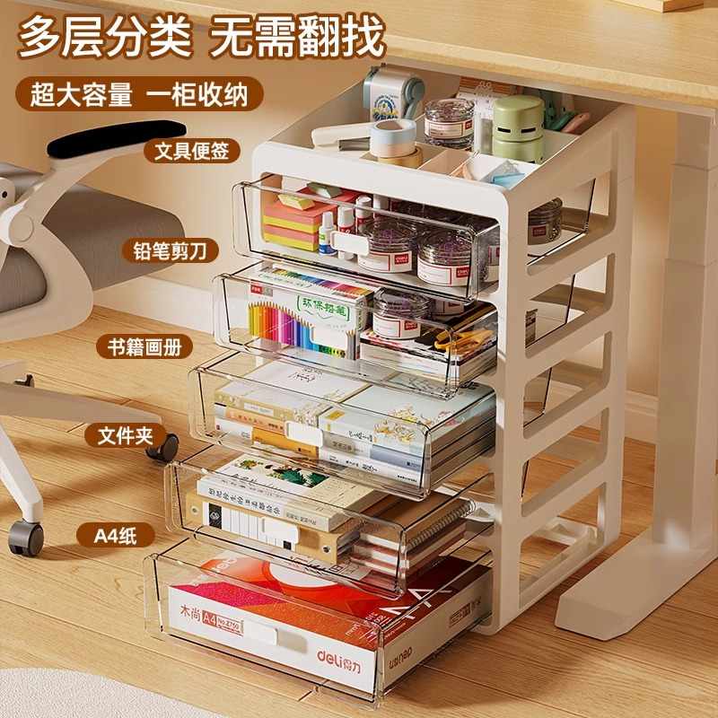 抽屉式置物架办公室桌下文具收纳透明分层架防尘书架宿舍盒子整理