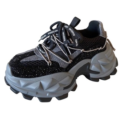 2025巨好看的老爹鞋显脚小厚底烫钻水钻女鞋增高轻便小个子不累脚