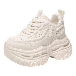 ZFCQ香港黑色厚底内增高老爹鞋女款真皮2025秋超高跟9cm加绒运动