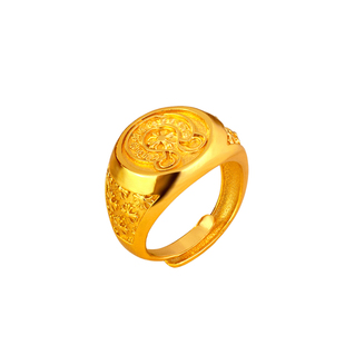 新中式镀黄金色六字真言印章戒指女复古宫廷风开口调节指环手饰