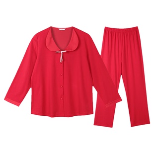 仕乐女滑爽棉薄家居服套装莫代尔棉春秋款红色睡衣本命年马年礼物