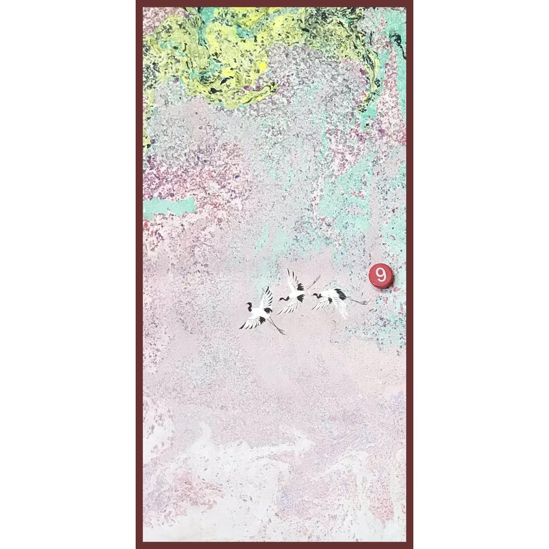 手工绘制四尺四开山水写意鹤手绘抽象绘画艺术动物彩色涂鸦装饰画