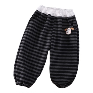 儿童裤子加绒休闲裤2025新款男童女宝宝幼儿园卫裤条纹薄绒一体绒