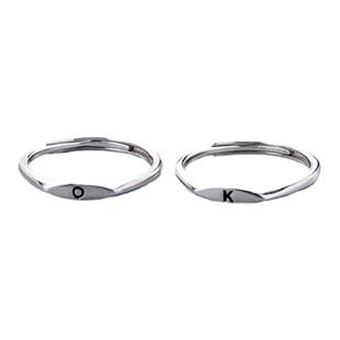 情侣字母纯银戒指女轻奢小众设计2026新款爆款姓氏刻字素圈食指环