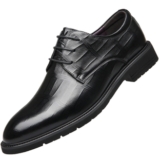 花花公子皮鞋男款商务正装冬季真皮高级感英伦上班尖头结婚新郎鞋