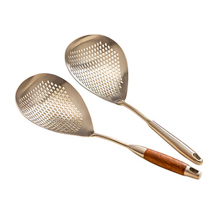 316L不锈钢漏勺厨房家用木柄捞面勺饺子捞勺一体成型大号笊篱厨具