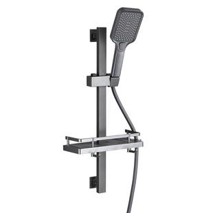 伊古韵枪灰色免打孔花洒升降杆支架 增压淋浴花洒 黑色不锈钢软管