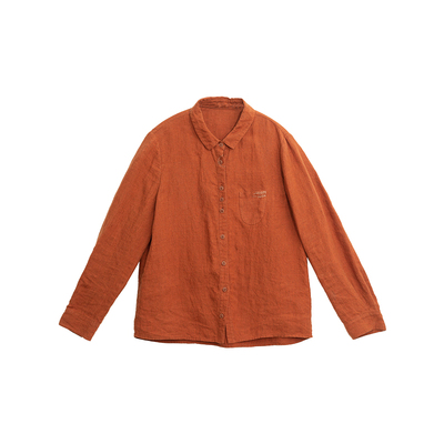 忘城A1006座/秋季新款法国进口14支色织亚麻长袖文艺衬衫减龄洋气