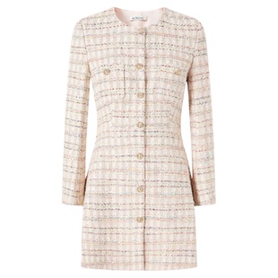 商场同款  摩萨克冬款粗花呢珠片法式长款收腰外套连衣裙女