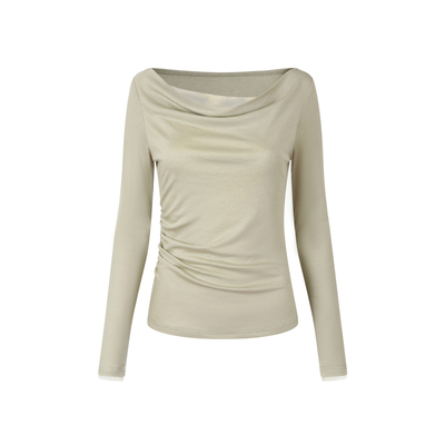 halfmoon x LOOKNOW2026春季新款蕾丝浅绿色蕾假两件荡领上衣