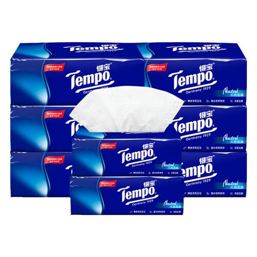 Tempo得宝软抽纸巾4层加厚90抽8包大包M码官旗正品卫生纸巾抽纸巾