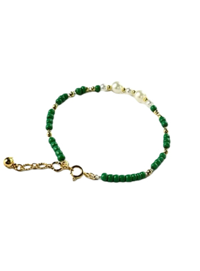 k2mm米珠级细可叠戴绿色显白琉璃手链 轻奢小众复古 钛钢链手链