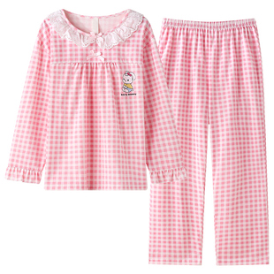 都市丽人纯棉布料100全棉睡衣a类女童公主风长袖儿童家居服可外穿