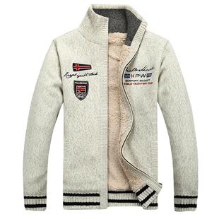 冬装新款加绒加厚开衫毛衣男外套立领宽松拉链保暖休闲针织毛线衣