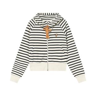 NOISY TEDDY25年秋季新款经典时尚条纹女士连帽长袖卫衣外套百搭