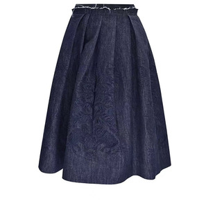 马小凯M ESSENTIAL花青牛仔菩提白象密绣中式斜襟绣花半裙伞裙女