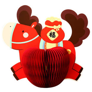 新年装饰摆件2026马年春节桌面蜂窝灯笼小马摆件过年氛围布置用品