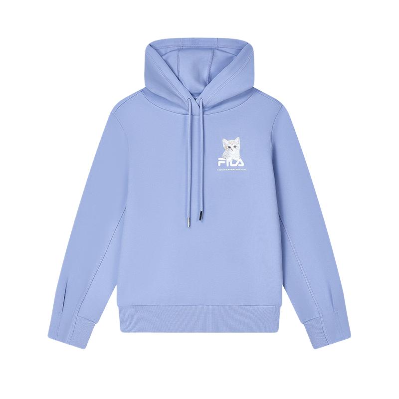 FILA 斐乐官方女子针织连帽上衣冬时尚休闲猫咪图案卫衣