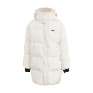 美特斯邦威运动拼条羽绒服女冬季新款中长款连帽保暖舒适百搭外套