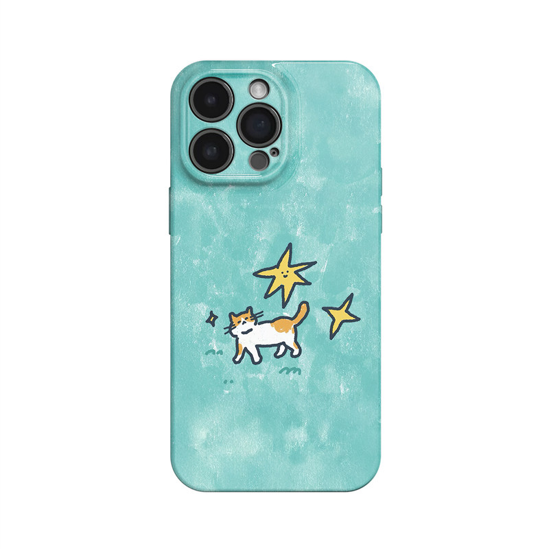 自由自在~清新治愈星星小猫ins适用iPhone16/15pro手机壳华为mate70小米14vivoS19小众iqooneo10苹果14荣耀90