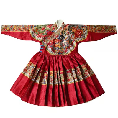 高端明制儿童汉服飞鱼服红色龙纹