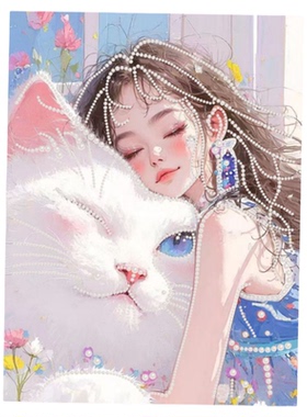 女孩与猫DIY珍珠钻石装饰挂画