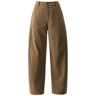 慵懒松弛感裤子直筒牛仔裤女2025新款秋冬卡其色女裤弯刀裤阔腿裤