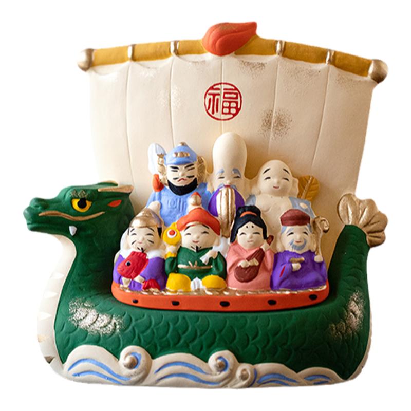 日本进口锦彩七福神龙船摆件