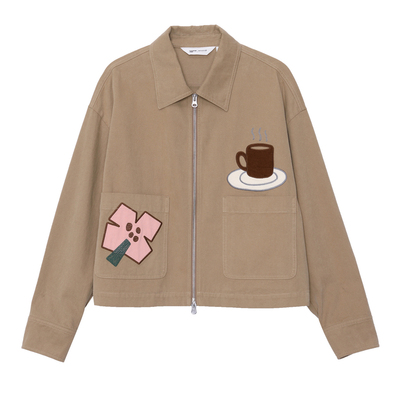 MOVEUP幻走2025秋季新款.FUN系列纯棉趣味贴布绣贴袋短款外套女
