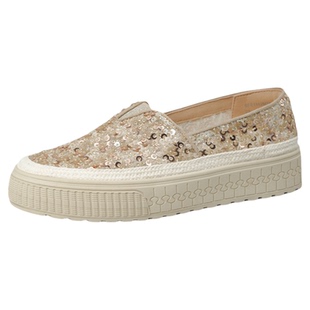 索菲娅厚底渔夫鞋女2026新款亮片蕾丝网面透气草编一脚蹬平底单鞋