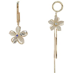 猫眼石花瓣不对称耳环设计感气质个性ab款花朵流苏耳坠长款耳饰女