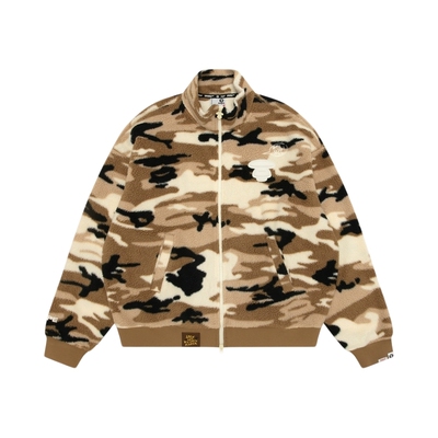 Aape猿人徽章迷彩绒面拉链卫衣