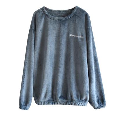 男士加厚绒长袖圆领上装珊瑚睡衣