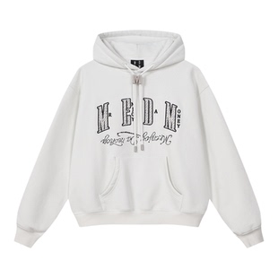 MEDM 通勤M扣帽绳珍珠休闲套头加绒帽衫美式长袖连帽情侣卫衣春秋