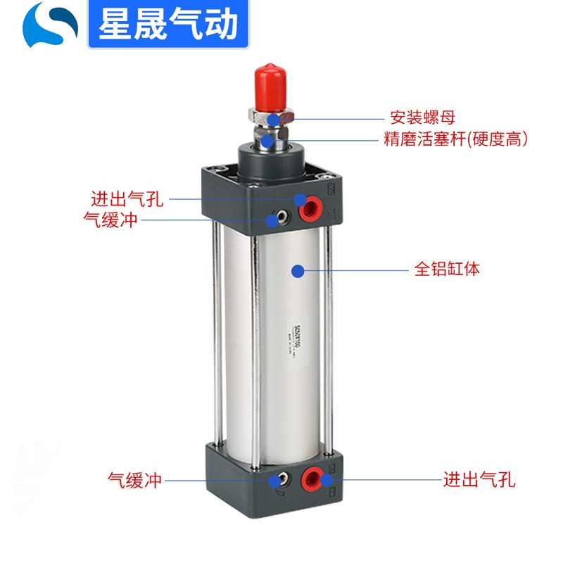 新款直销亚德客型SC32*50S拉杆式标准气缸带磁可调双出铝合金大气