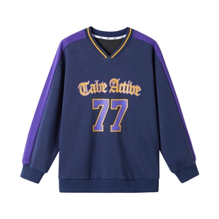 【校园运动风】小猪托尼男胖童V领卫衣休闲运动中大童套头上衣秋