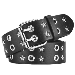 2025年新款男女宽星星腰带辣妹朋克风双排孔装饰美式牛仔裤皮带潮