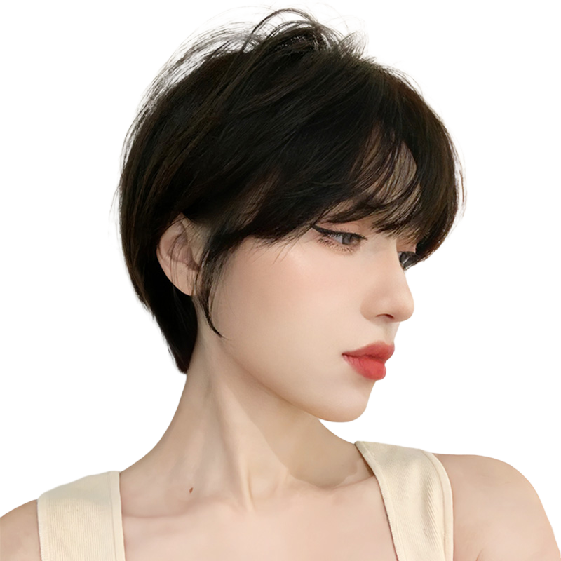 短发假发女减龄夏季超短发气质高俊熙同款全头套式真发全真人发丝
